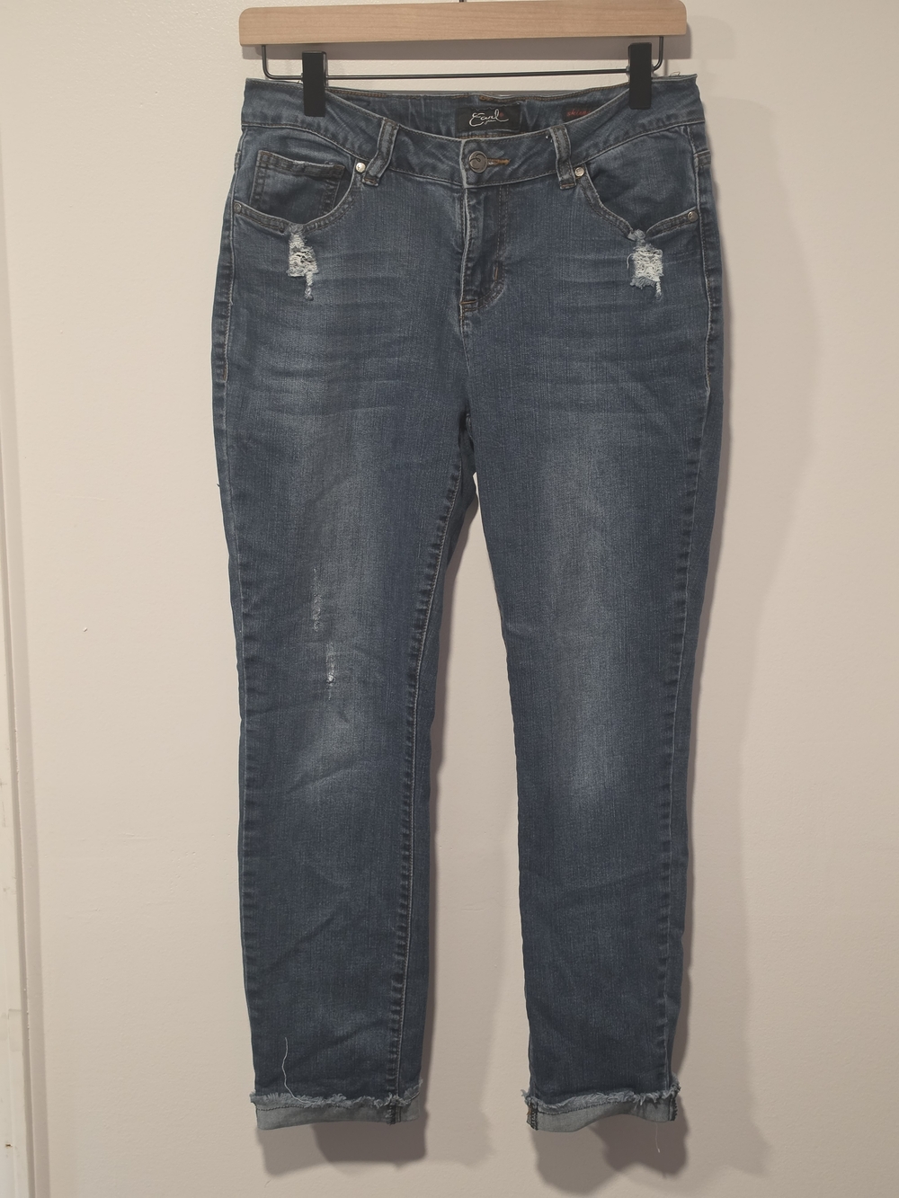 EARL JEANS Skinny Ankle Stretch Medium Wash Distressed Cuffed Jeans Womens SZ 8